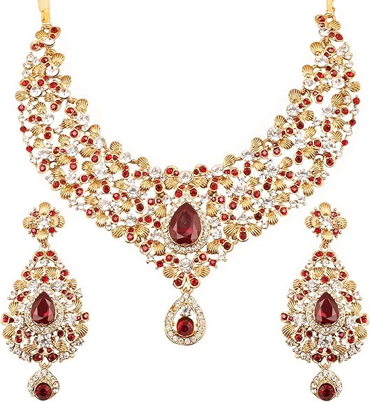 Touchstone Indian Bollywood Traditional Rhinestone Bridal Necklace Set